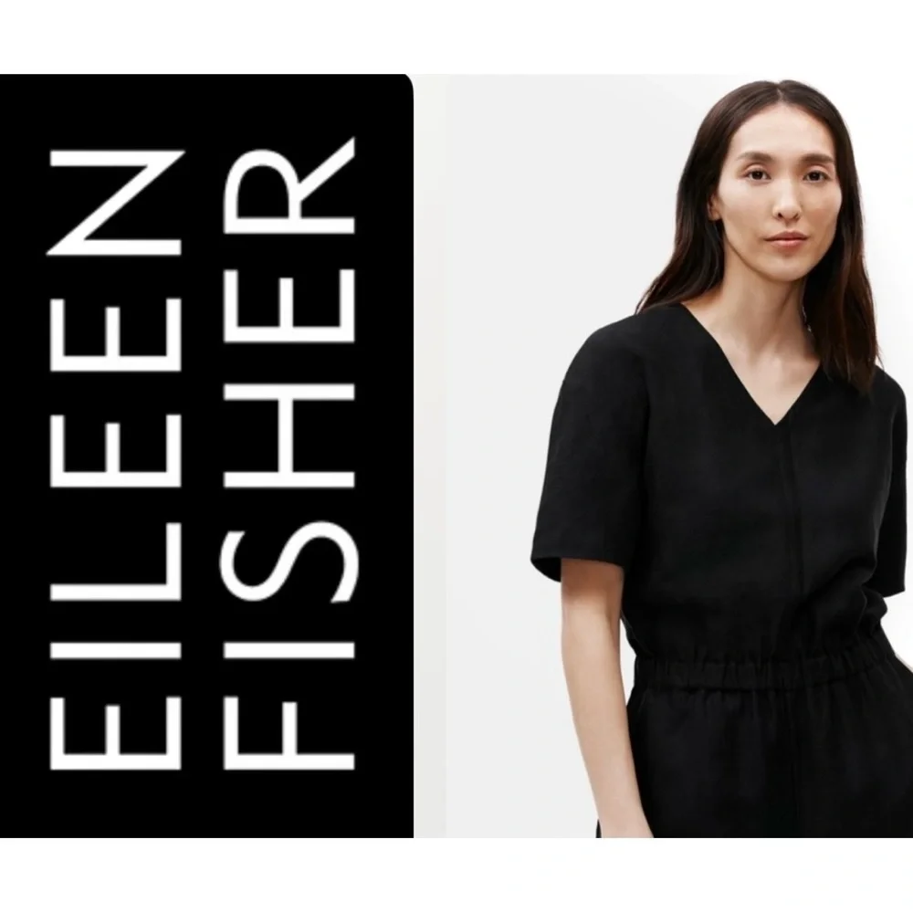 EILEEN FISCHER | S | Tencel & Organic Linen Slub V-Neck Zip Crop Jumpsuit